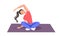 A sporty girl sits on the Mat in a lotus pose and makes a tilt to the side. Flat vector illustration for a sports Studio