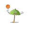 A sporty green umbrella cartoon mascot design playing basketball