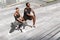Sporty Lifestyle. Black Athlete Couple Training Together Outdoors In Urban Park