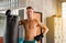 Sporty man boxer relax after punching at a boxing gym,Strong men boxer training on punching bag
