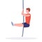 Sporty man doing rope climbing exercise guy training in gym cardio crossfit workout healthy lifestyle concept flat white