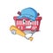 Sporty shopping basket cartoon character design with baseball