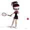 Sporty toon girl in pink clothes plays tennis. 3D