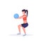 Sporty woman doing squat exercises with fitness ball girl training in gym aerobic workout healthy lifestyle concept flat