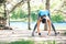 Sporty woman doing stretching exercise