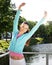 Sporty woman jump outdoor