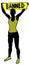 Sporty woman silhouette holding a yellow banner sign with BANNED text.