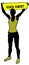 Sporty woman silhouette holding a yellow banner sign with QUICK SURVEY text.