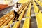 Sporty woman at the stadium on the stairs