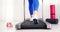 Sporty woman training on walking treadmill at home or in gym, concept for exercising, fitness, yoga, pilates