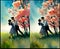 Spot the difference affectionate couple flowering trees artistic rendition