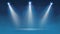 Spotlight backdrop. Illuminated blue stage. Background for displaying products. Bright beams of spotlights, shimmering glittering