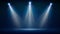 Spotlight backdrop. Illuminated blue stage. Background for displaying products. Bright beams of spotlights, shimmering glittering
