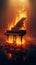 Spotlight illuminates a majestic piano engulfed in mesmerizing flames