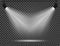 Spotlights with light beams on transparent background. Realistic spotlights for theatre, photo studio, concerts