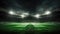 Spotlights at night and green field empty stadium created with Generative AI