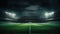 Spotlights at night and green field empty stadium created with Generative AI