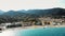 SPOTORNO, ITALY - JULY 7, 2018: aero Panorama of Spotorno village, Seaside Spotorno, Mediterranean sea, Liguria, Italy