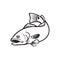 Spottail Bass Red Drum Redfish Channel Bass or Puppy Drum Jumping Down Black and White Retro