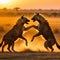 Spotted hyenas fighting in the