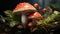 Spotted toadstool, green cap, autumn forest, organic growth, dangerous beauty generated by AI