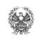 SPQR Symbol of the Roman Empire with Aquila Eagle and Laurel Wreath. Hand Drawn Vector Illustration