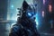 In the sprawling cyberpunk metropolis,a cat cybernetically enhanced cat with razor - sharp instincts, navigating the dark web and