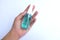 Spray alcohol female hands hand sanitizer gel to patient eliminate germs covid 19 prevention concept