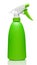 Spray bottle in green color, moisture sprayer, closeup photo of one object, isolated on white background