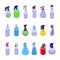 Spray bottle icons set isometric vector. Sprayer cleaning