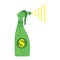 Spray of money and dollars from a sprayer. A lot of money is sprayed from the dispenser nozzle into the air. Vector illustration.