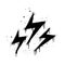 Spray painted graffiti Electric lightning flash, Lightning bolt in black over white. Drops of sprayed thunder bolt symbol