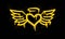 Spray painted graffiti flying heart icon in gold color. Heart with wings drip symbol. isolated on black background
