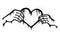 Spray painted graffiti Hands holding a heart in black over white.Give and share your love to people. heart drip symbol