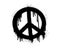 Spray painted graffiti Peace sign. on black over white. peaceful drip symbol.  isolated on white background