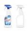 Spray Pistol Cleaner Plastic Bottle with detergent for bathroom. Bathroom cleaner ad. Spray Bottle mockup. Realistic 3d