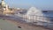 Spray from waves splashing on boardwalk leading to Tamariz beach in the Atlantic resort town of Estoril near Lisbon