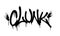 Sprayed clunk font graffiti with overspray in black over white. Vector illustration.