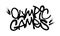 Sprayed olympic games font graffiti with overspray in black over white. Vector illustration.