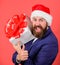 Spread joy and happiness by gifts. Man bearded hipster formal suit celebrate christmas. Gift service concept. Guy