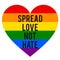 Spread love, not hate, rainbow heart, LGBT, gender equality, vector