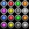 Spreadsheet horizontally merge table cells white icons in round glossy buttons on black background