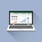 Spreadsheet on Laptop screen flat icon. Financial accounting report concept. office things for planning and accounting, analysis,