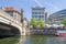 Spreeufer with the building of the theological faculty, Spreepalais and Friedrichs Bridge in Berlin