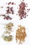 Sprigs and grains of red and yellow millet. White background