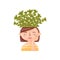 Sprigs of mint stick out of a vase in the form of a bust of a girl. Vector illustration on white background.