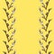 Sprigs of willow seals isolated on yellow square easter background with copy space. Place for text