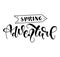 Spring adventure - Hand drawn lettering motivation phrase with doodle pointer. Black vector illustration isolated on