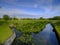 Spring afternoon light on Salisbury Cathedral from across Harnham Water Meadows, Wiltshire, UK