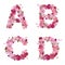 Spring alphabet with cherry flowers ABCD